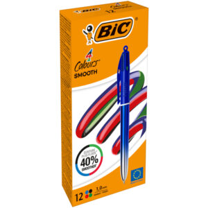 scatola 12 penna sfera a scatto 4 colori smooth fusto blu 1.0mm bic