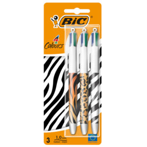 blister 3pz penna sfera a scatto 4 colori animalier 1.0mm bic