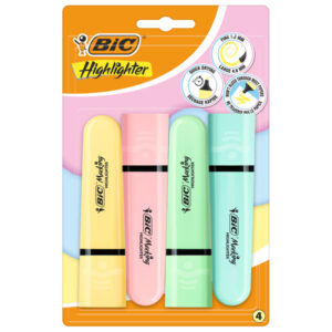 astuccio 4 evidenziatori flat colori assortiti pastel bic