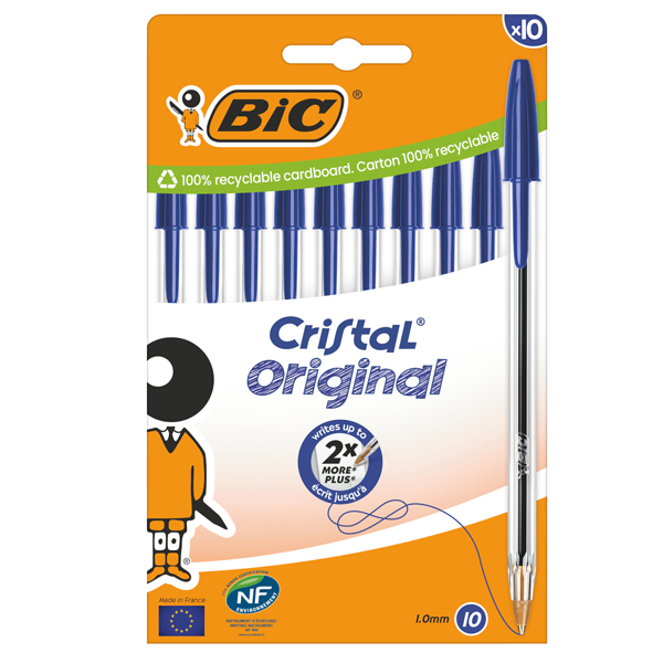 scatola 10 penne sfera cristal original punta 1,0mm blu bic