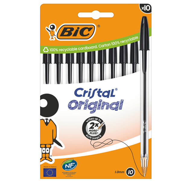 scatola 10 penne sfera cristal original punta 1,0mm nero bic