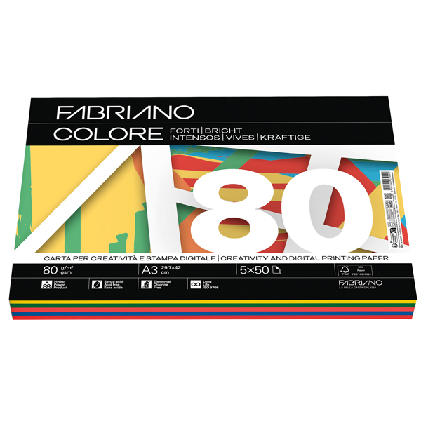 fabrianocolore a3 80gr 250fg mix 5 colori forti