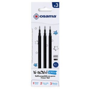 set 3 refill inchiostro gel riscrivi cancellabile 0,7mm nero osama