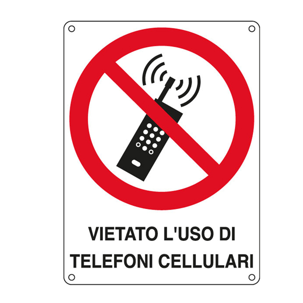 cartello alluminio 16,6x23,3cm 'vietato l'uso di telefoni cellulari'