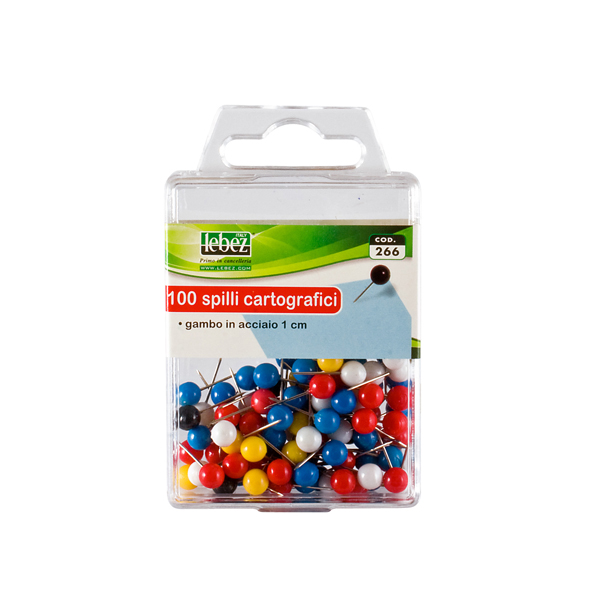 scatola 100 spilli cartografici a sfera assortiti art.266