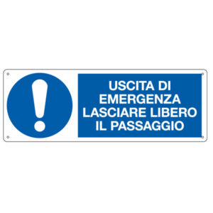 cartello alluminio 35x12,5cm 'uscita di emergenza lasciare libero il passaggio