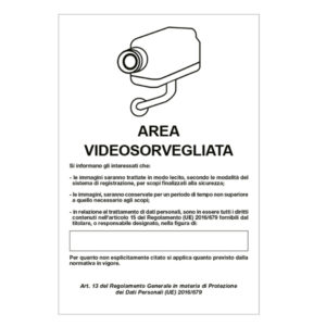 cartello alluminio 20x30cm 'area videosorveglianza con registrazion' rif.gdpr