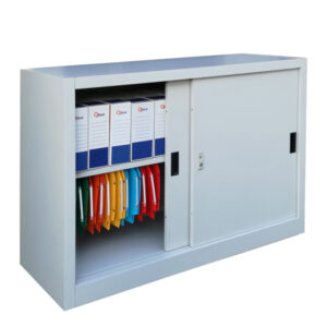 armadio basso in metallo ad ante scorrevoli 120x45xh90cm grigio kub8
