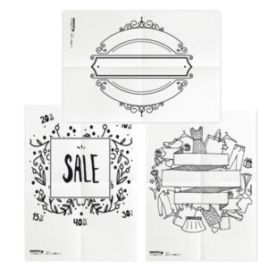 set 3 stencil su foglio a2 a tema ''sconti'' securit