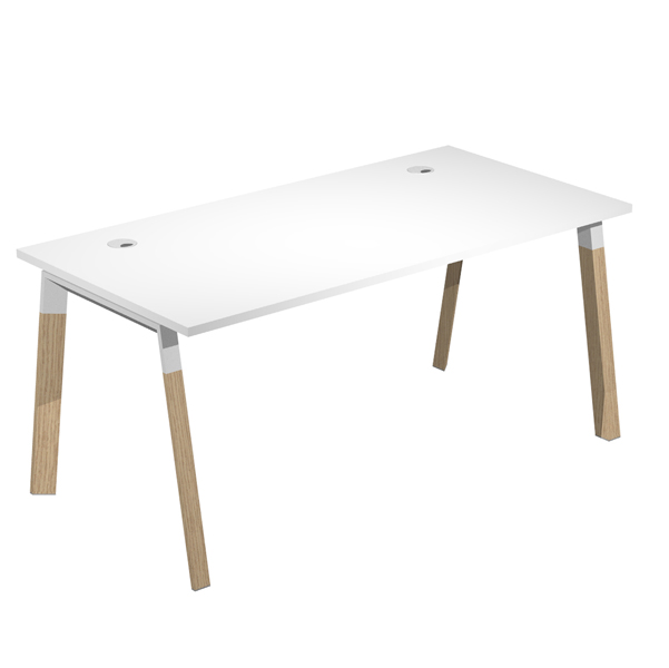 scrivania woody superior 160x80cm piano bianco/gambe bimat. metal/massello
