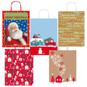 shopper carta kraft c/manici carta ritorta 26x34,5x12cm fant. natale sadoch