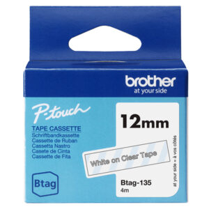 brother nastro btag135 da 12mm bianco su trasparente - lunghezza 4 m