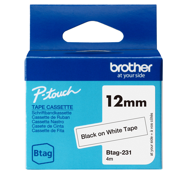 brother nastro btag231 da 12mm nero su bianco - lunghezza 4 m