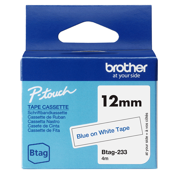 brother nastro btag233 da 12mm blu su bianco - lunghezza 4 m
