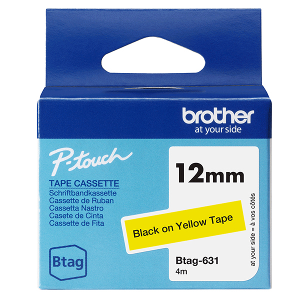 brother nastro btag631 da 12mm nero su giallo - lunghezza 4 m