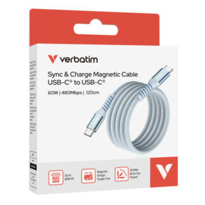 verbatim cavo magnetico sync charge usb-c to usb-c 60w 120 cm_blu