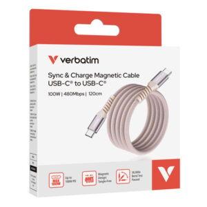 verbatim cavo magnetico sync charge usb-c to usb-c 100w 120 cm_rosa
