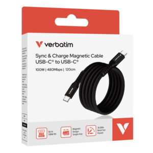 verbatim cavo magnetico sync charge usb-c to usb-c 100w 120 cm_nero