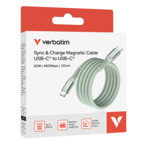 verbatim cavo magnetico sync charge usb-c to usb-c 60w 120 cm_verde
