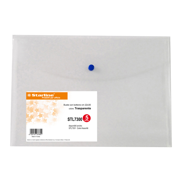busta con bottone 22x30cm trasparente starline