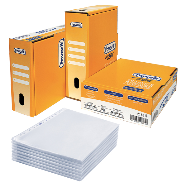 scatola 500 buste forate 22x30 linear buccia ppl favorit