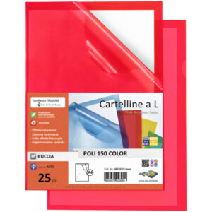 25 cartelline a l 21x29,7 rosso poli 150 color ppl b.a. sei