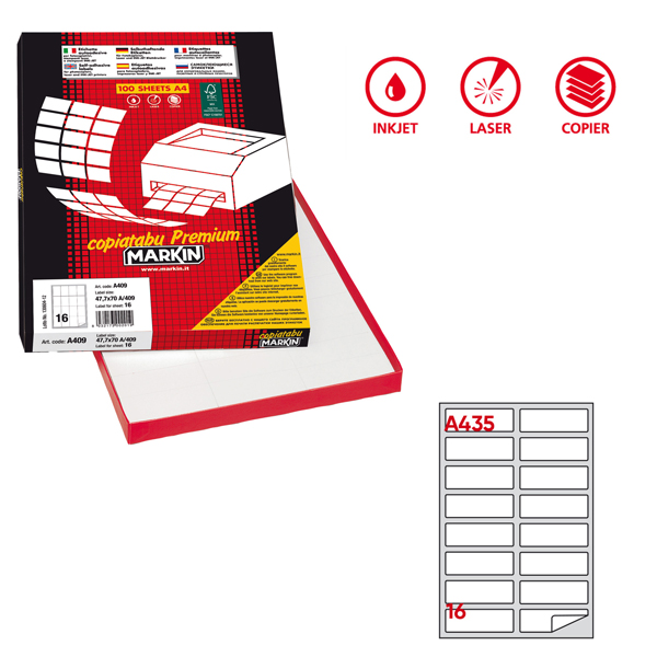 etichetta adesiva a/435 bianca 100fg a4 99,1x34mm (16eti/fg markin