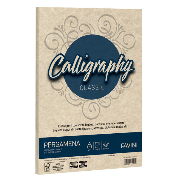 carta calligraphy pergamena 90gr a4 50fg sabbia 02 favini