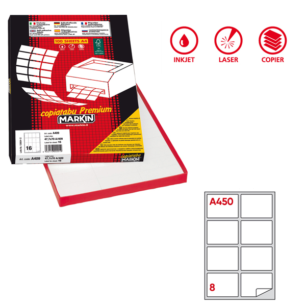 etichetta adesiva a/450 bianca 100fg a4 99,1x67,7mm (8et/fg markin