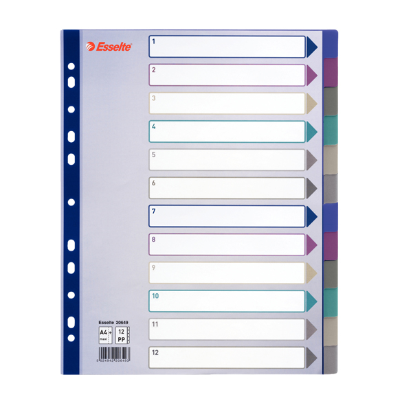 separatore in ppl traslucido 12 tasti f.to a4 maxi 24,5x29,7cm esselte