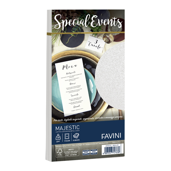 10 buste special events metal 120gr 110x220mm bianco favini