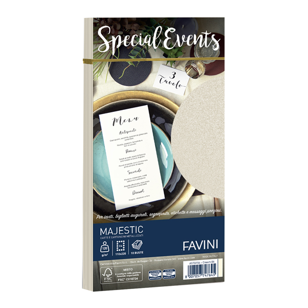 10 buste special events metal 120gr 110x220mm crema favini