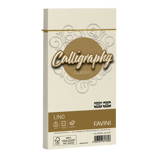 25 buste calligraphy lino 120gr 110x220mm avorio favini