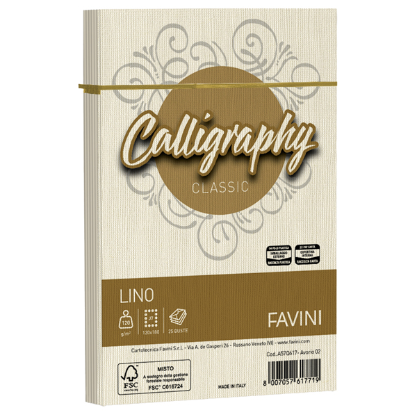 25 buste calligraphy lino 120gr 120x180mm avorio favini