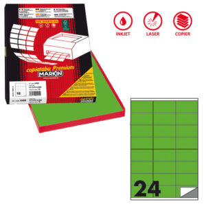 etichetta adesiva c/500 verde fluo 100fg a4 70x36mm (24et/fg markin