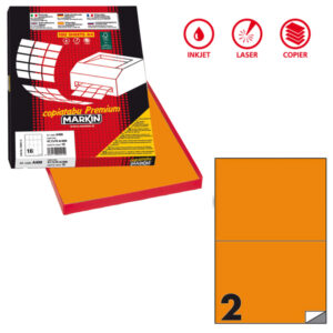 etichetta adesiva c/509 arancio fluo 100fg a4 210x148,5mm (2et/fg markin