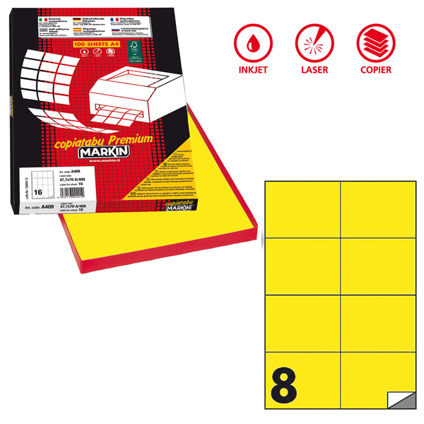 etichetta adesiva c/512 giallo fluo 100fg a4 105x74,25mm (8et/fg markin