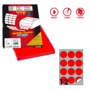 etichetta adesiva r/310 rosso fluo 100fg a4 tonda d60mm (12et/fg markin
