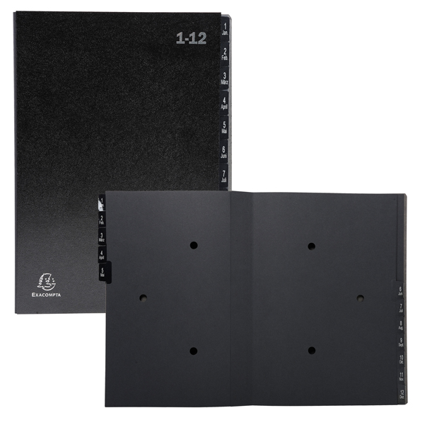 classificatore numerico 1-12 ordonator per a4 nero 25x33cm exacompta