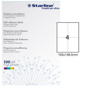 etichetta adesiva bianca 100fg a4 105x148,5mm (4et/fg starline