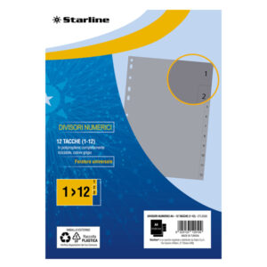 divisori numerici (1-12 in pp 12 tacche f.to a4 21x29,7cm grigio starline